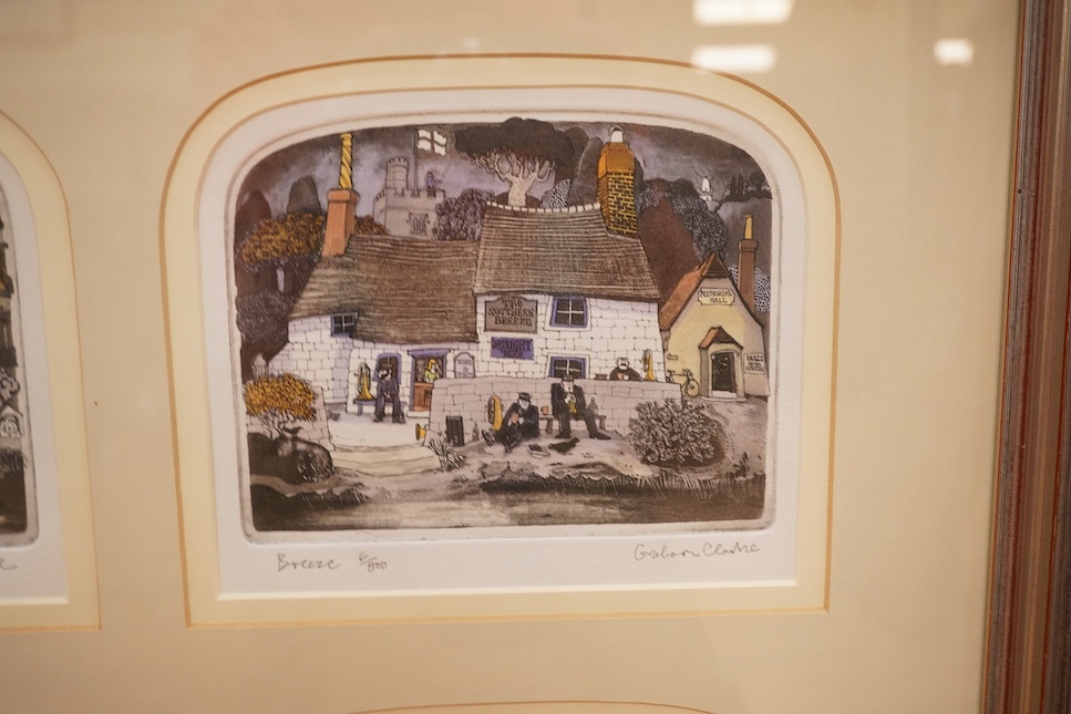 Graham Clarke (b.1941), set of four etchings with aquatint, comprising 'Dewdrop', 'Breeze', 'Royal oak' and 'Woodman', each signed in pencil, each limited edition 6/500, sheet uncut, overall size 54 x 60cm
